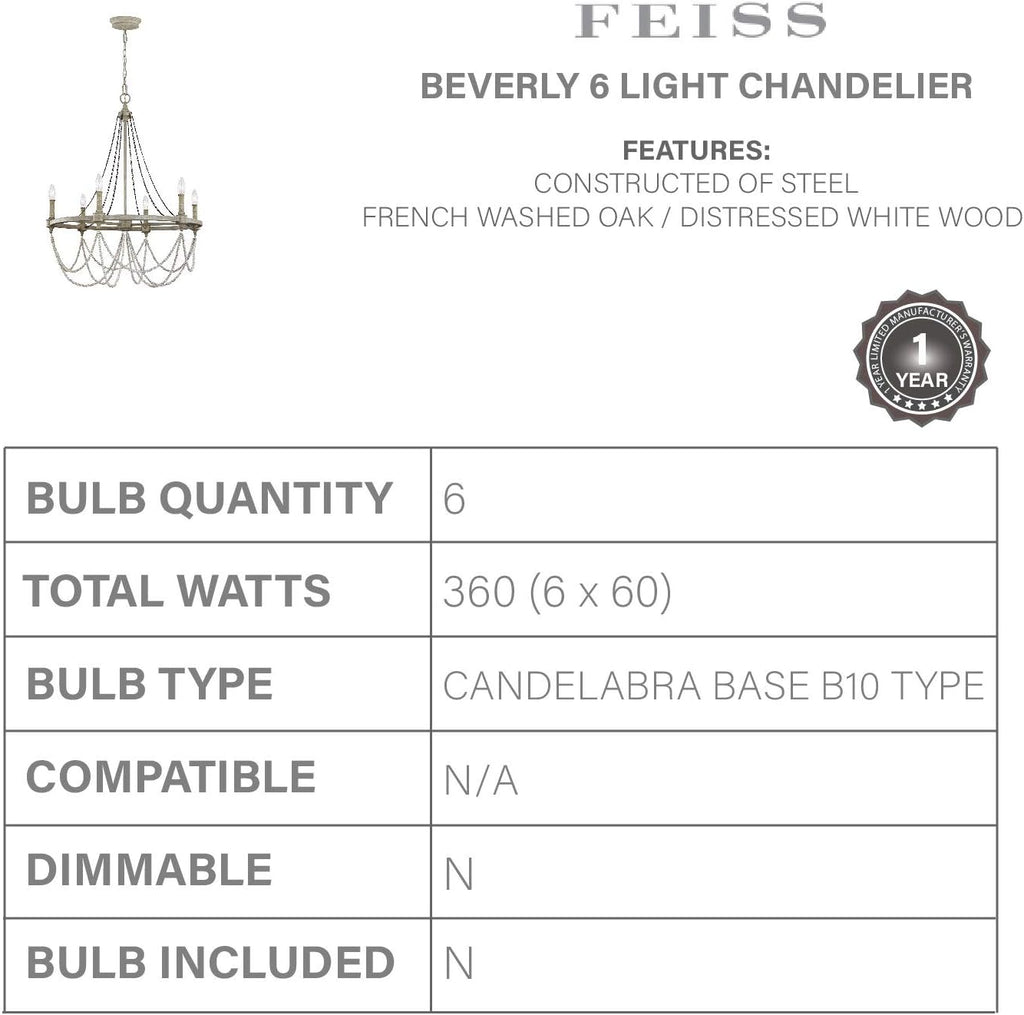 White 6-Light Candle Chandelier A794393