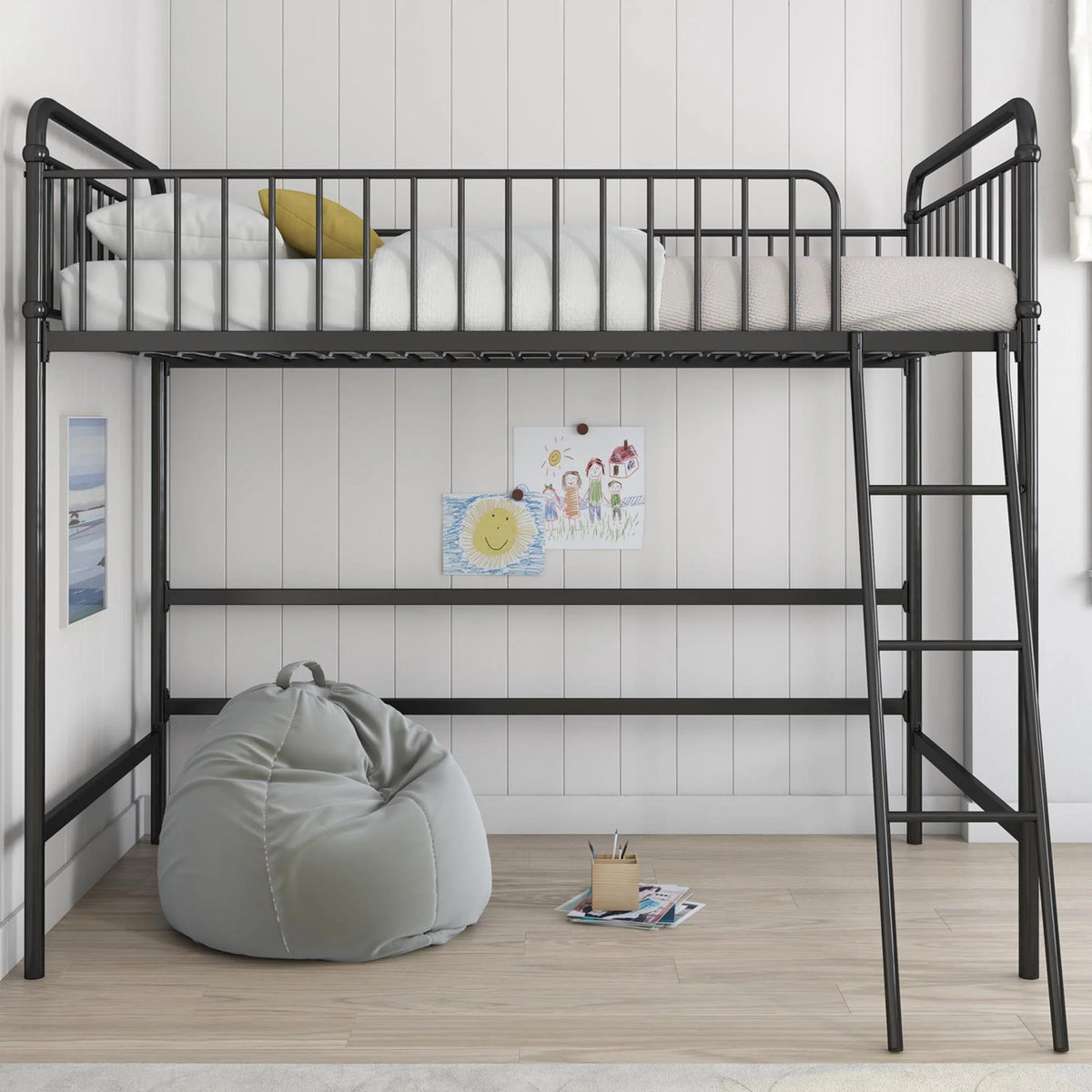 Black Twin Metal Loft Bed O609