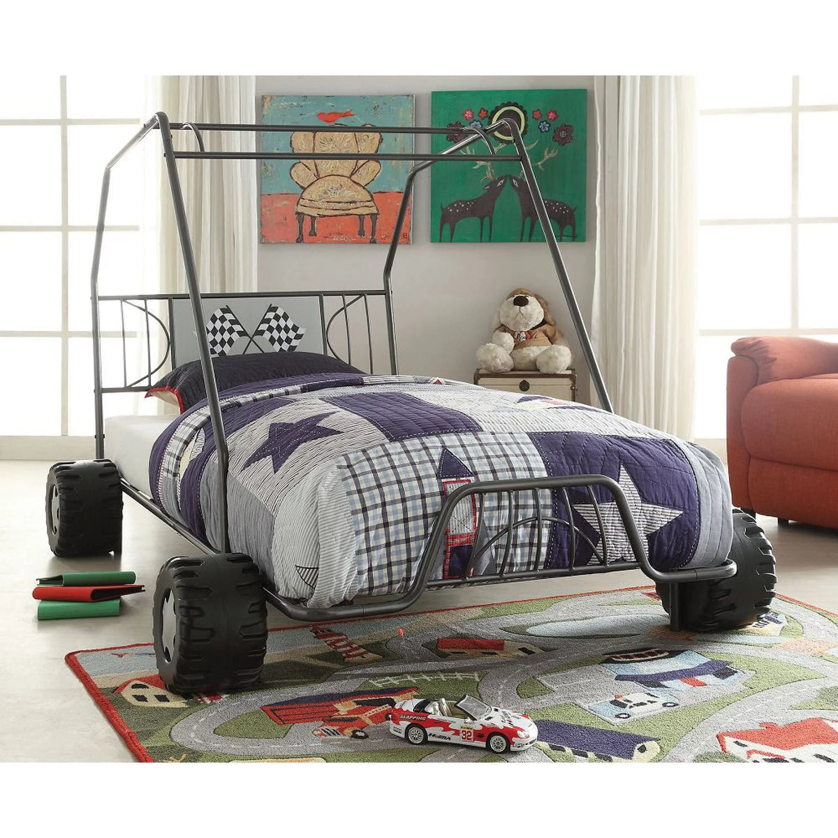 Twin Car Bed Metal Frame D9657