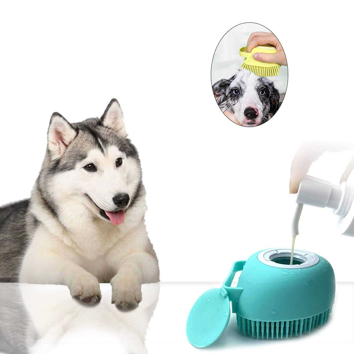 Pet Grooming Bath Massage Brush with Soap Dispenser U2871