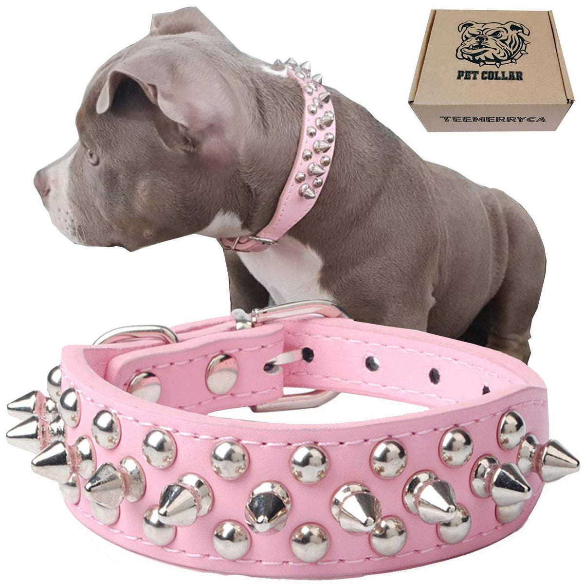 Adjustable Leather Spiked Studded Dog Collar E2991