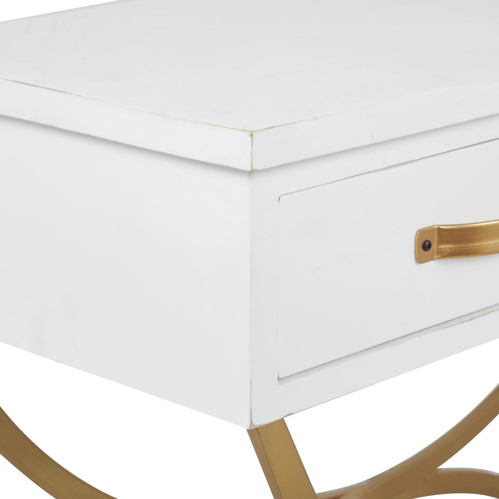White Wood 2 Drawers Console Table with Arched Base S13917