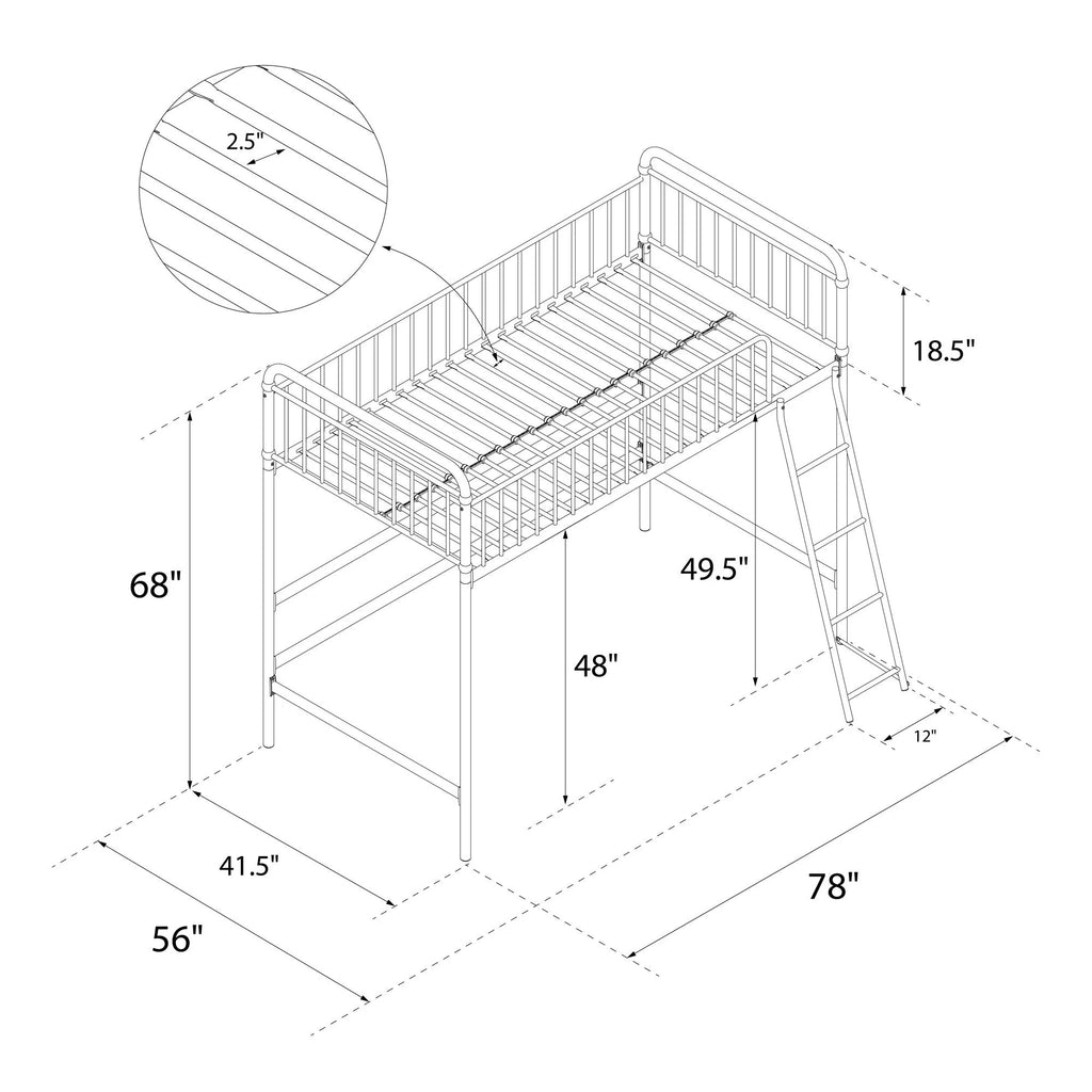 Black Twin Metal Loft Bed O609