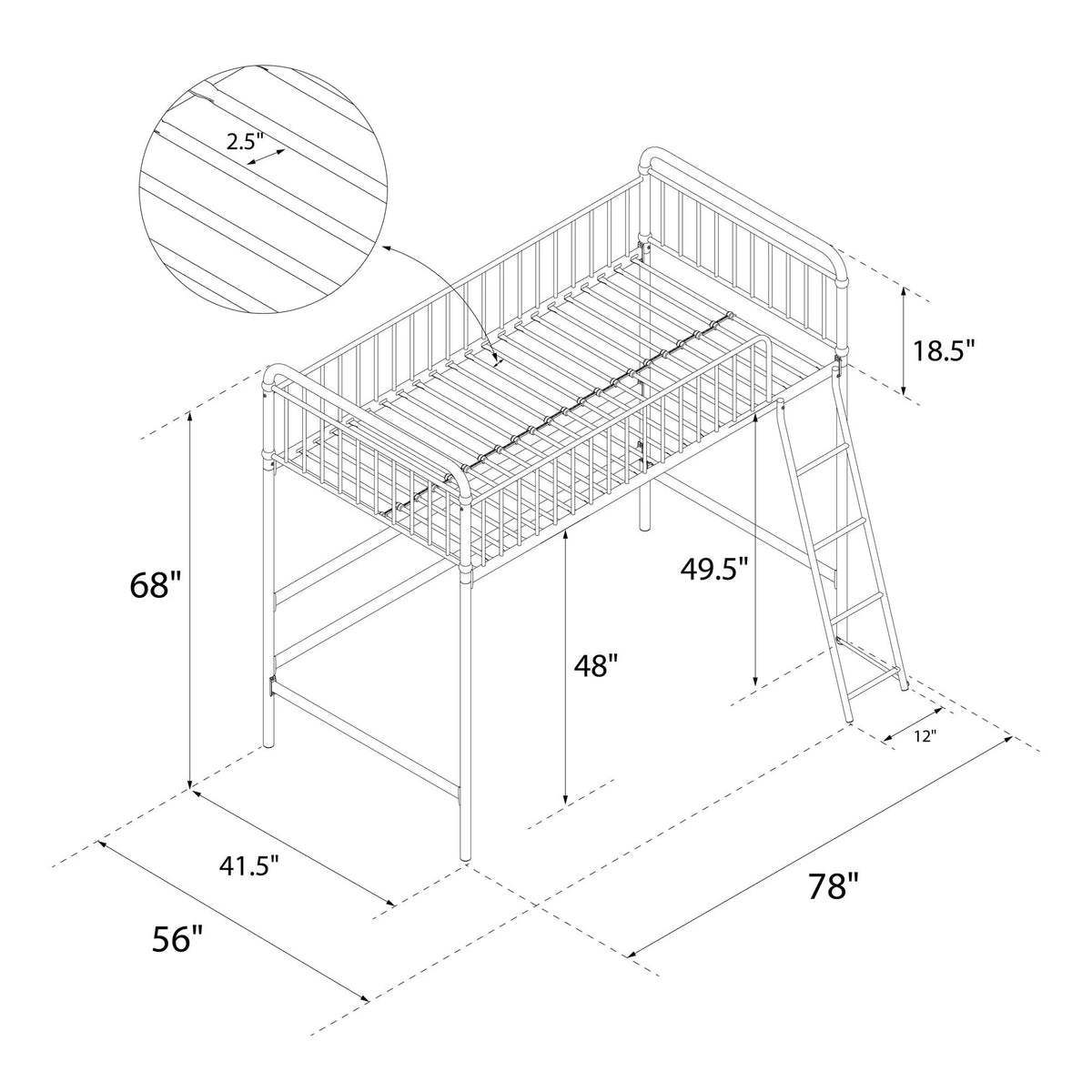 Black Twin Metal Loft Bed O609