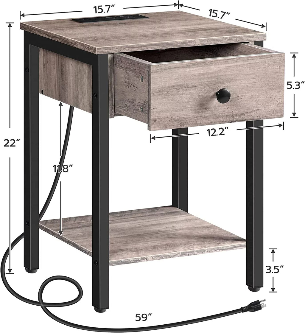 Set of 2 Nightstands with Charging Station & USB Ports O870322