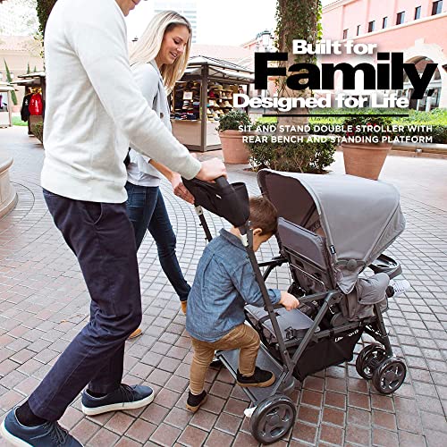 Black Double Stroller with Rear Bench and Standing Platform P417