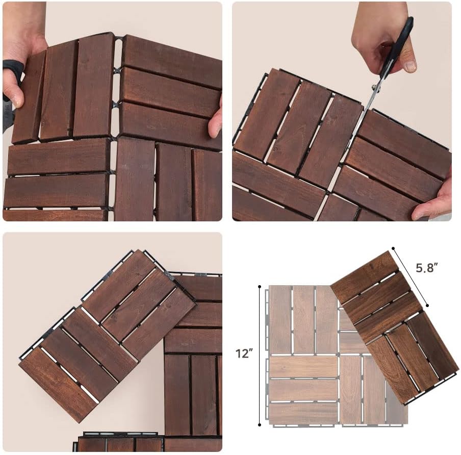 Walnut 12"×12" 9pcs Interlocking Deck Tiles P7740