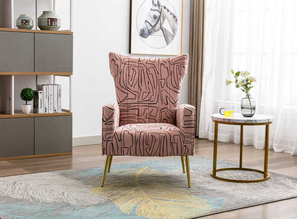 Velvet Wing Back Accent Chair with Metal Gold Legs M9158
