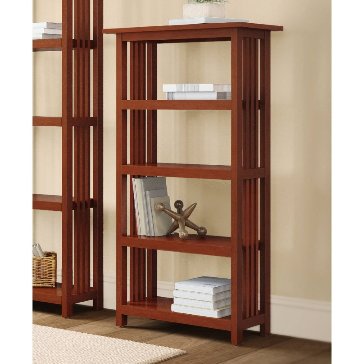 Cherry Wood 48-Inch Bookcase with 4 Shelves S40901