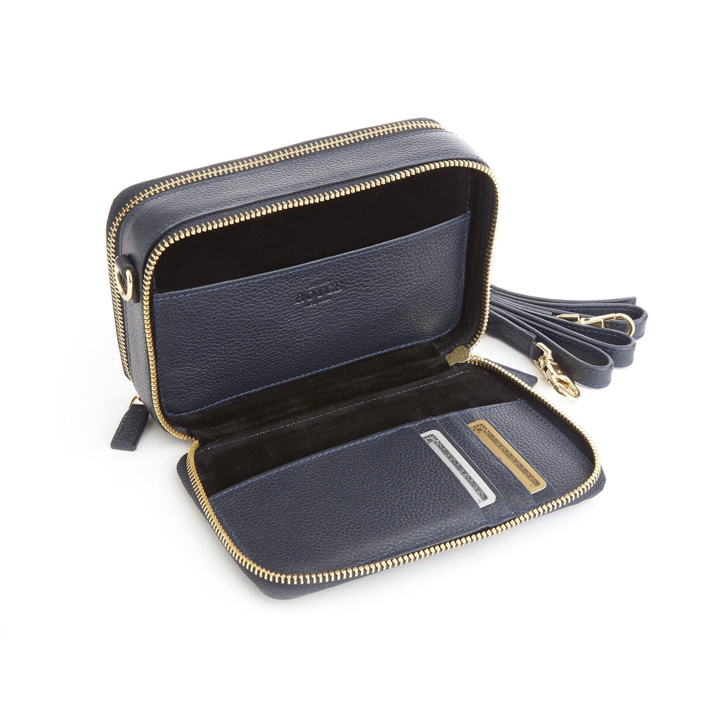 Blue Leather Crossbody Camera Bag K1447