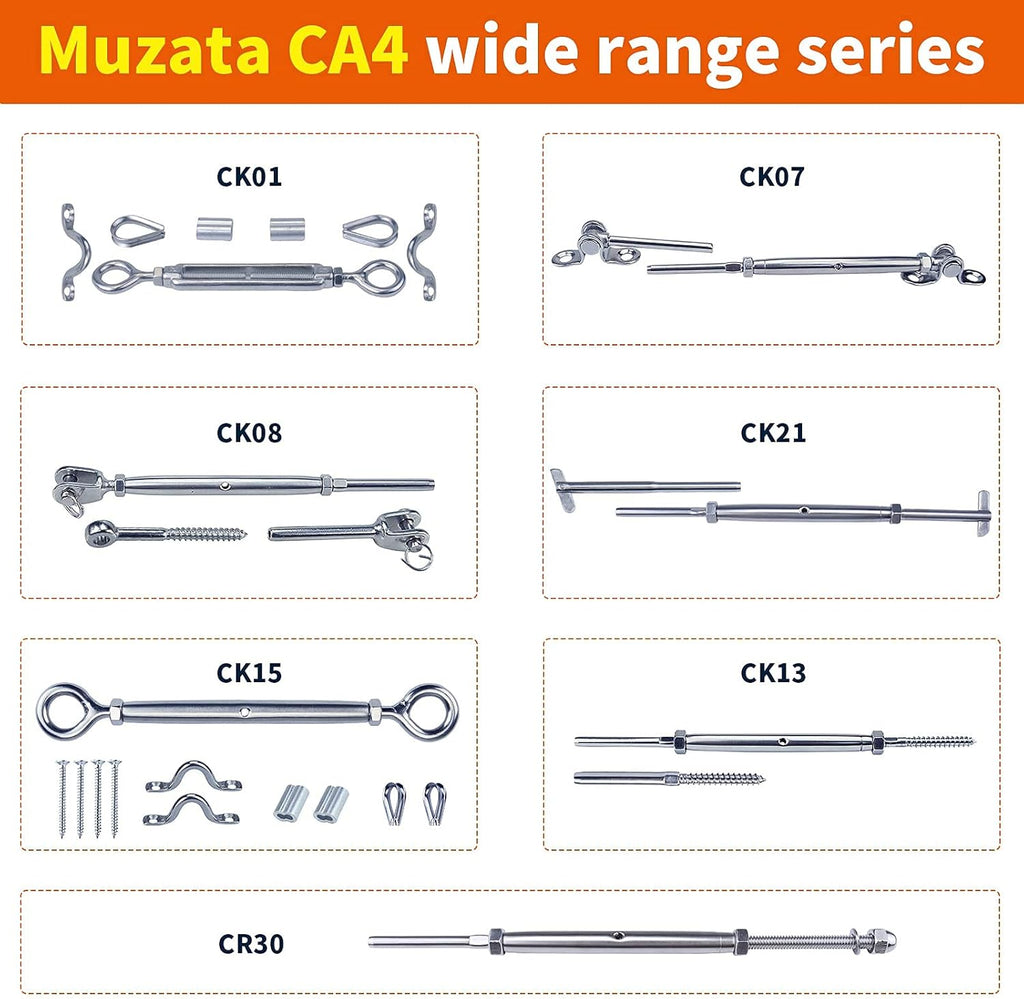 40 Set Cable Railing Kit 1/8 T316 Stainless Steel Turnbuckle Hardware G708907