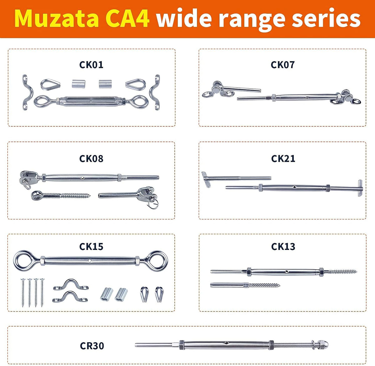 40 Set Cable Railing Kit 1/8 T316 Stainless Steel Turnbuckle Hardware G708907