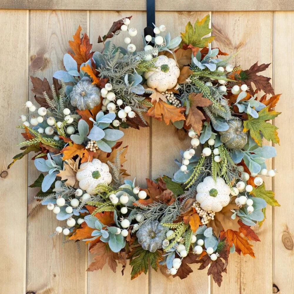 Fall Wreath with Pumpkins Maple Leaves O499