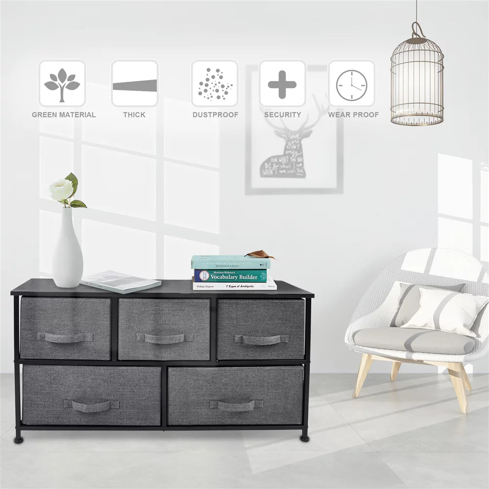 Dark Gray 5 Drawer Fabric Storage Dresser C6440