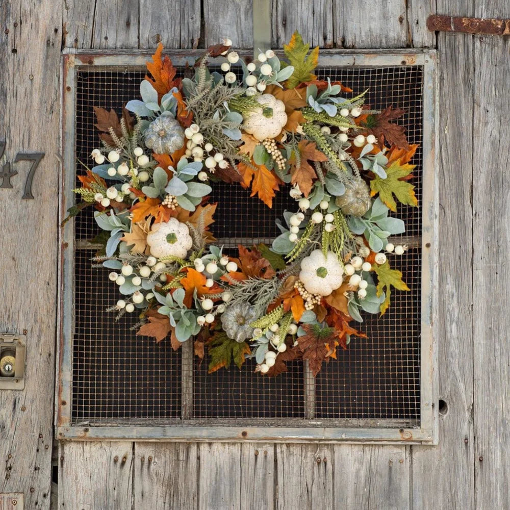 Fall Wreath with Pumpkins Maple Leaves O499