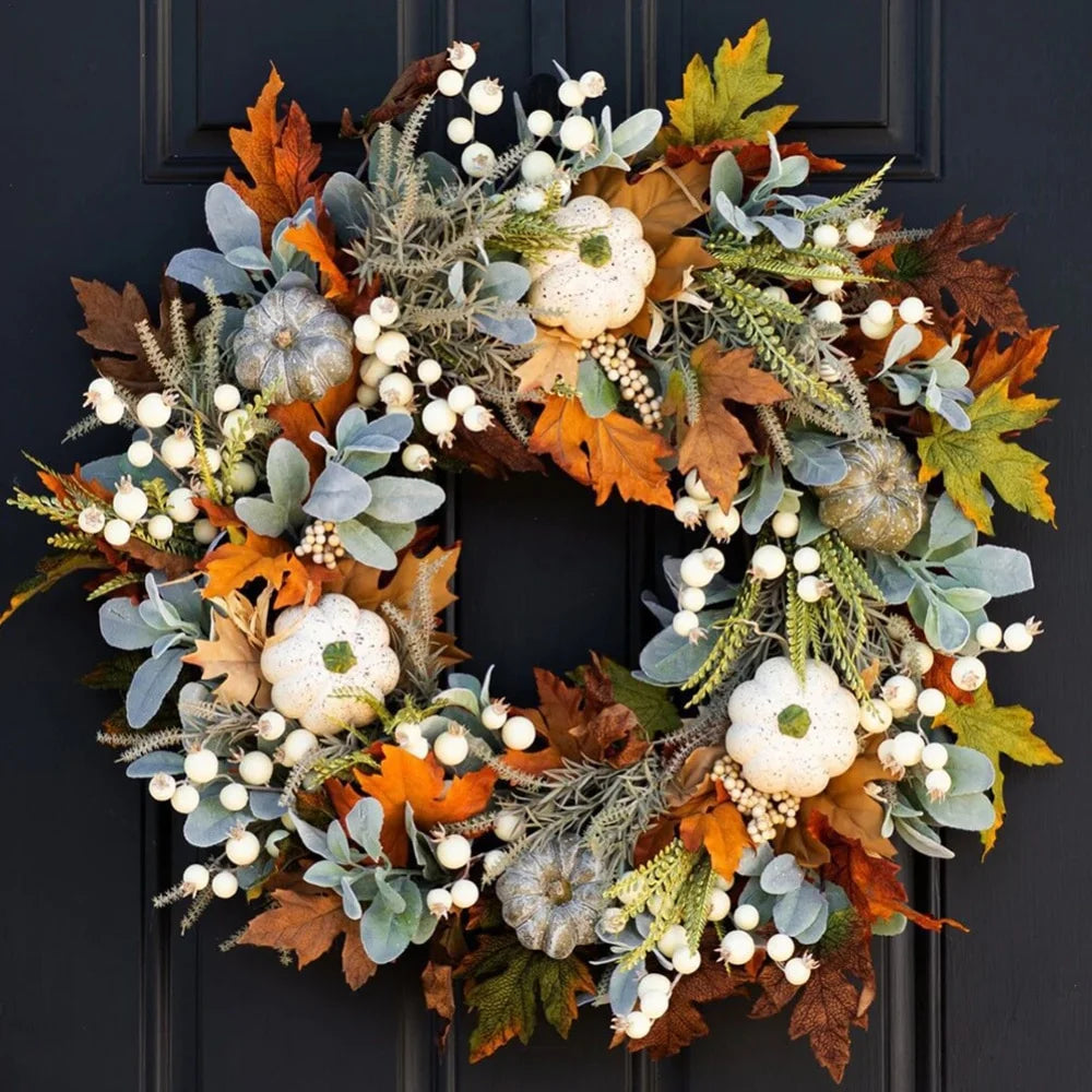Fall Wreath with Pumpkins Maple Leaves O499