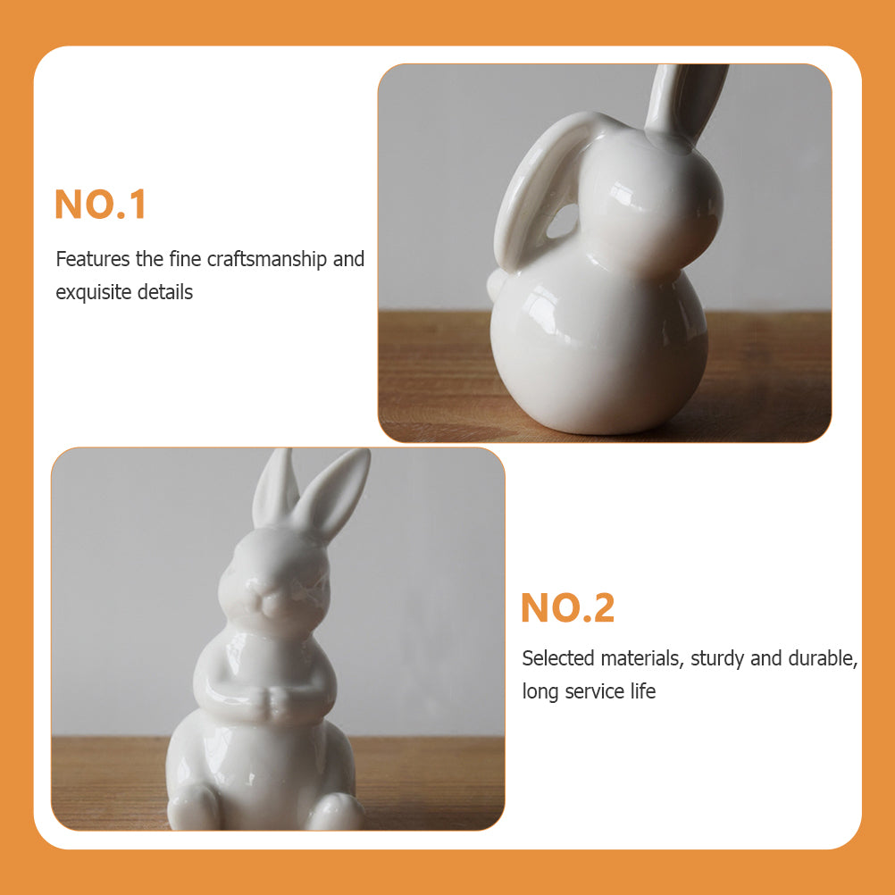 White Ceramic Rabbit Figurine 3 Pcs N833263