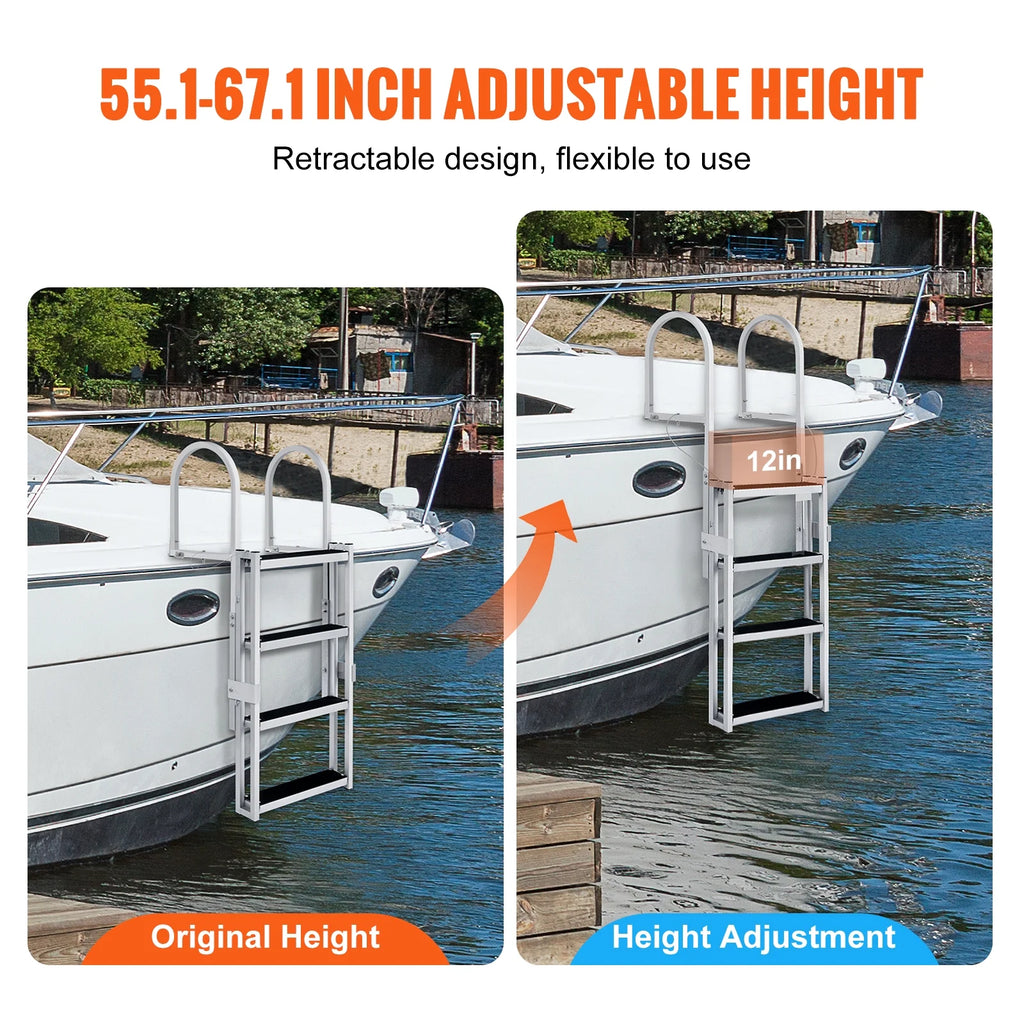 Aluminum Dock Ladder 55.1-67.1in Height Adjustable 4 Step G961485