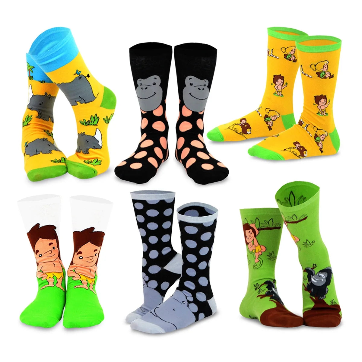 6 Pair Cartoon Safari Animal Crew Socks L4082
