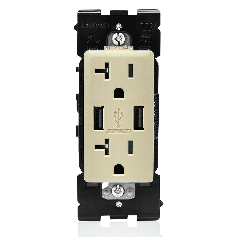 USB Charger/Tamper-Resistant Duplex Outlet, 20A-125VAC, Café Latte F364114