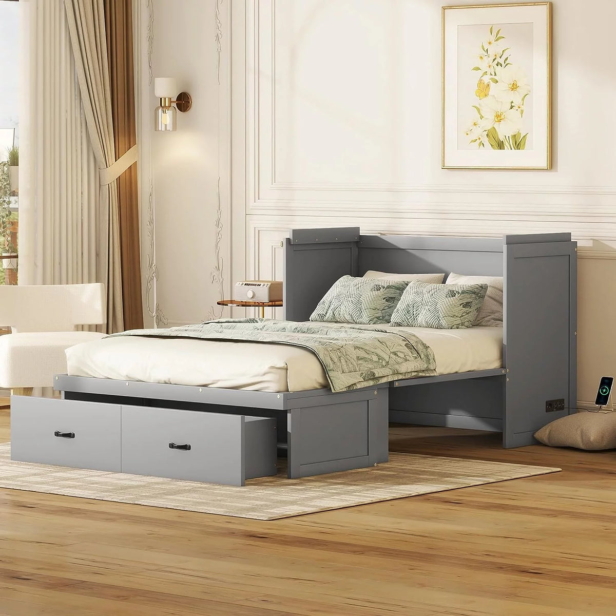 Queen Size Solid Wood Murphy Bed with Desk I54125