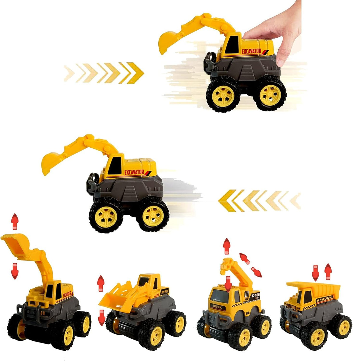 Diecast Toy Trucks Excavator Bulldozer Dump Crane Pack of 2 O714