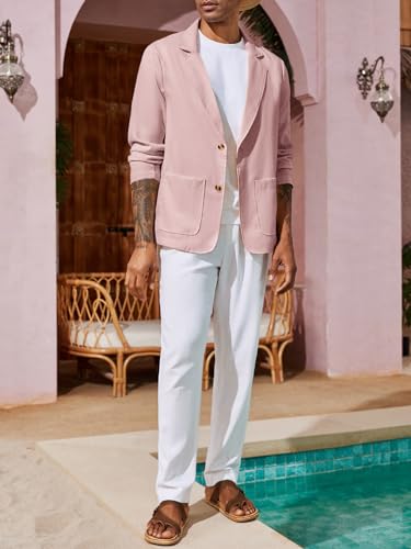 Mens Casual Linen Blazer Suit Jacket Two Button Slim Fit Lightweight Sport Coats F464105