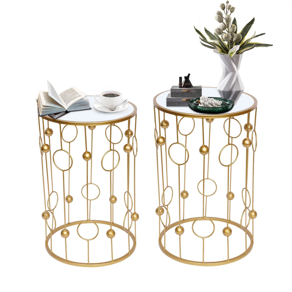 Set of 2 Round Glass Top Nesting Tables P6883