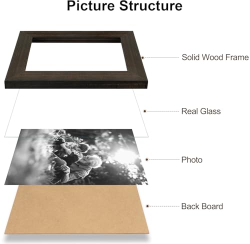 11x14 Wooden Picture Frame with Mat 8x10, Rustic Solid Wood Frame with Real Glass, Set of 2 H7030