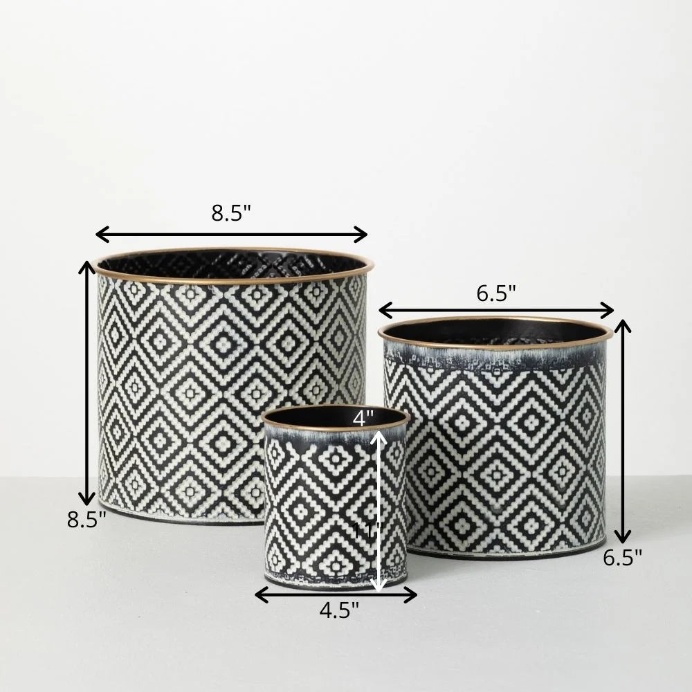 Geometric Motif Metal Planter Set of 3, Multicolored P843097