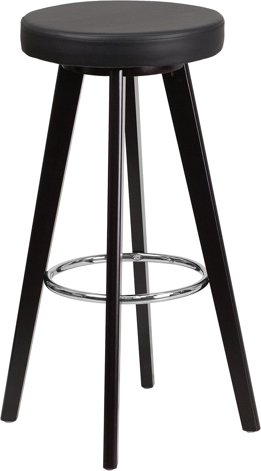 Cappuccino Wood Barstool with Black Vinyl Seat Pack of 2 M9717
