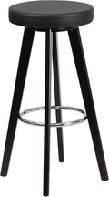 Cappuccino Wood Barstool with Black Vinyl Seat Pack of 2 M9717