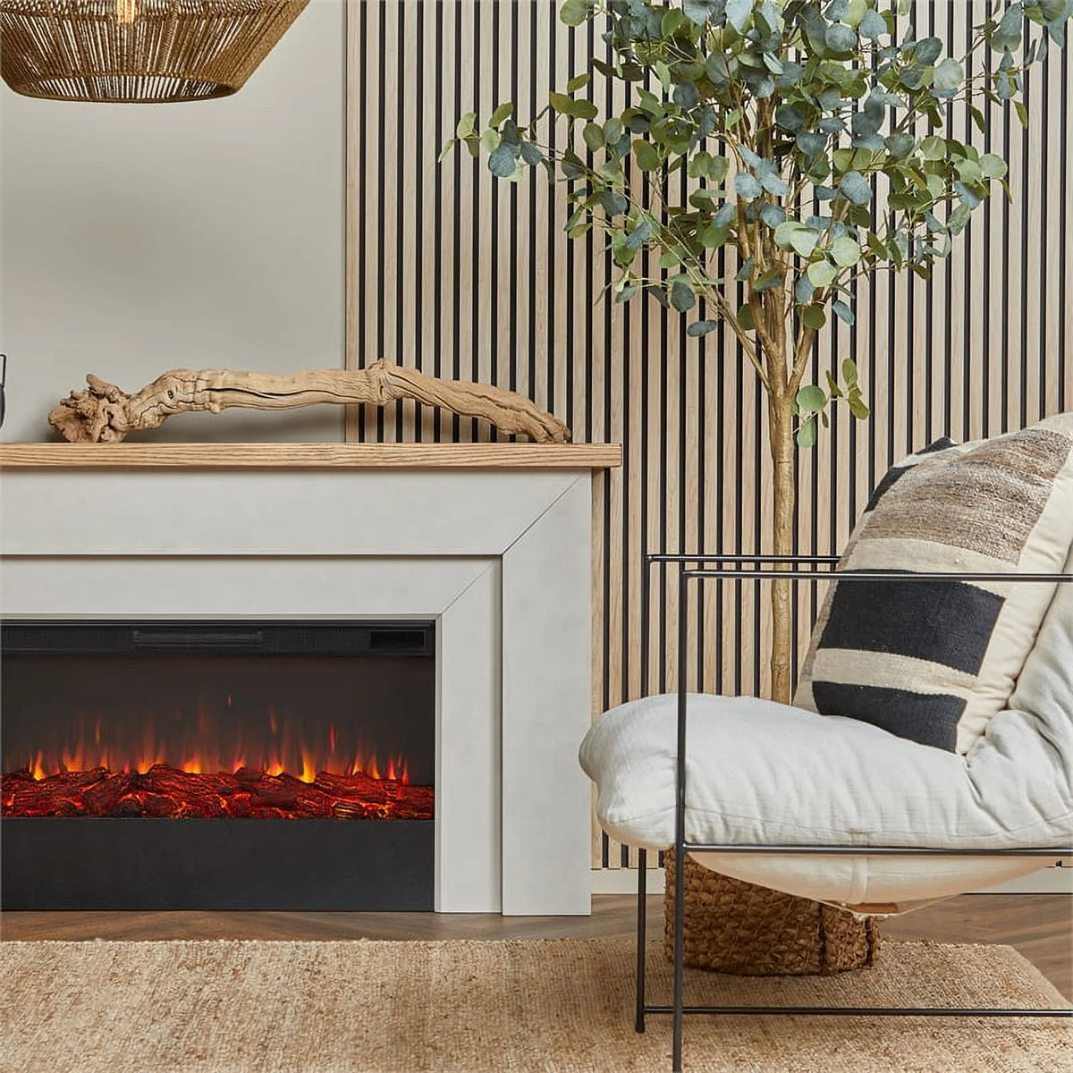 68" Wood Electric Fireplace in Venetian Gray Q270