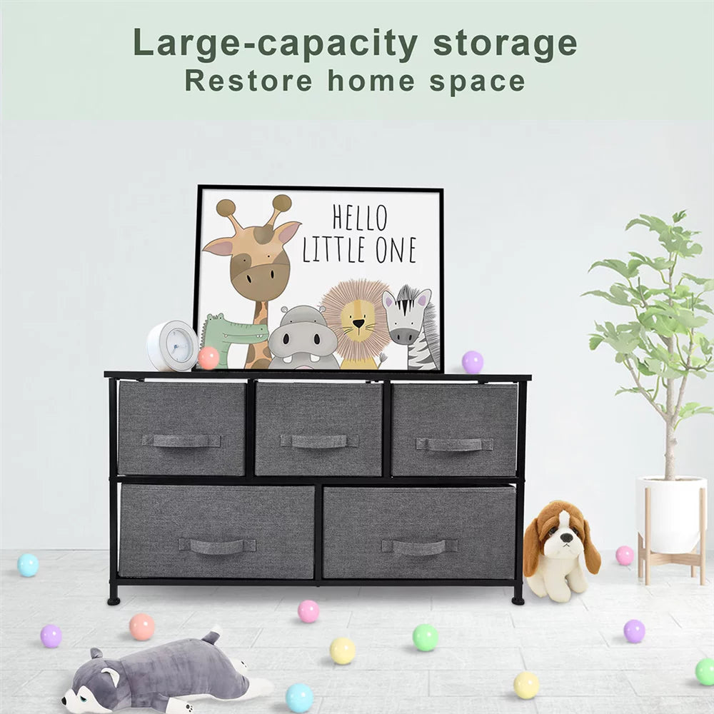 Dark Gray 5 Drawer Fabric Storage Dresser C6440