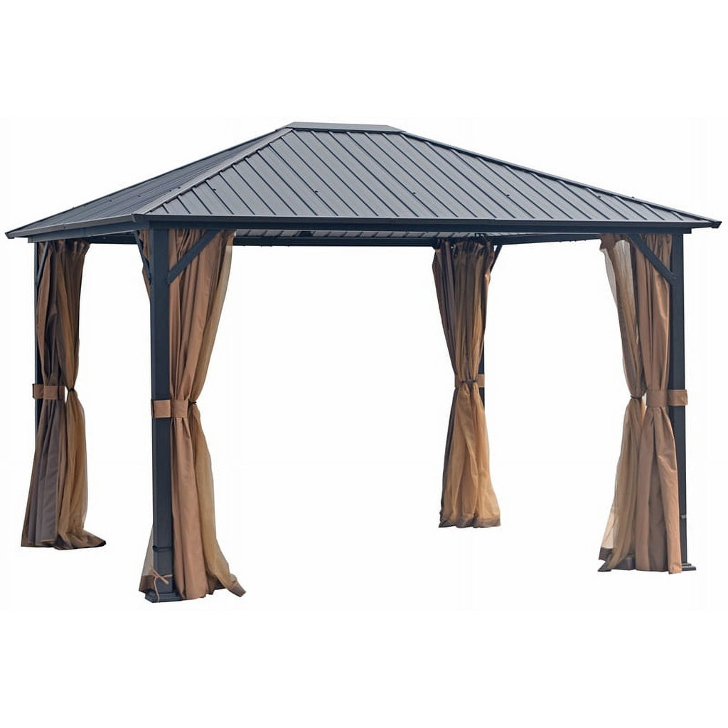 10x12 Hardtop Metal Canopy Gazebo with Netting Y436