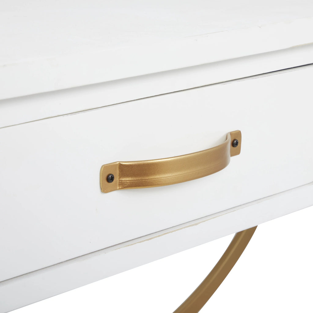 White Wood 2 Drawers Console Table with Arched Base S13917