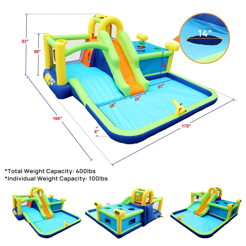 7 in 1 Inflatable Water Park with Slide Splash Pool Q74530