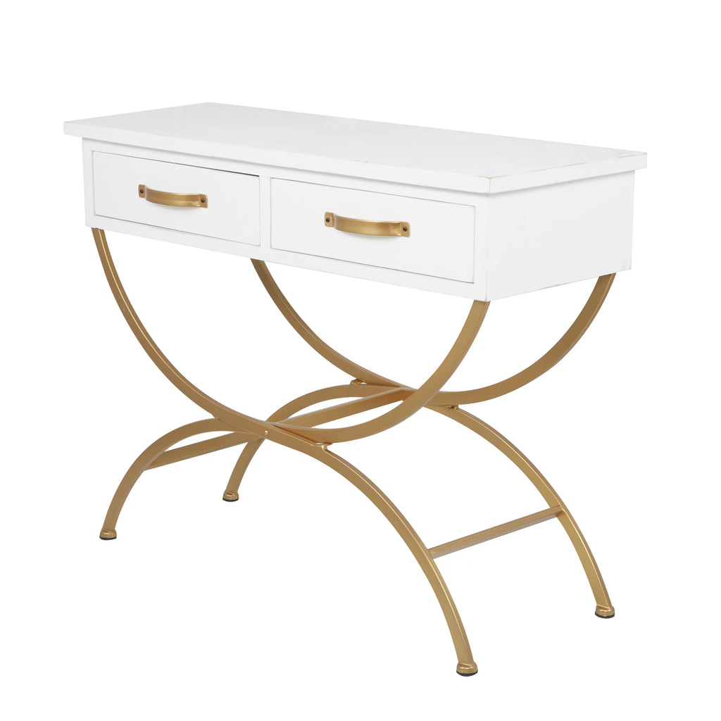 White Wood 2 Drawers Console Table with Arched Base S13917