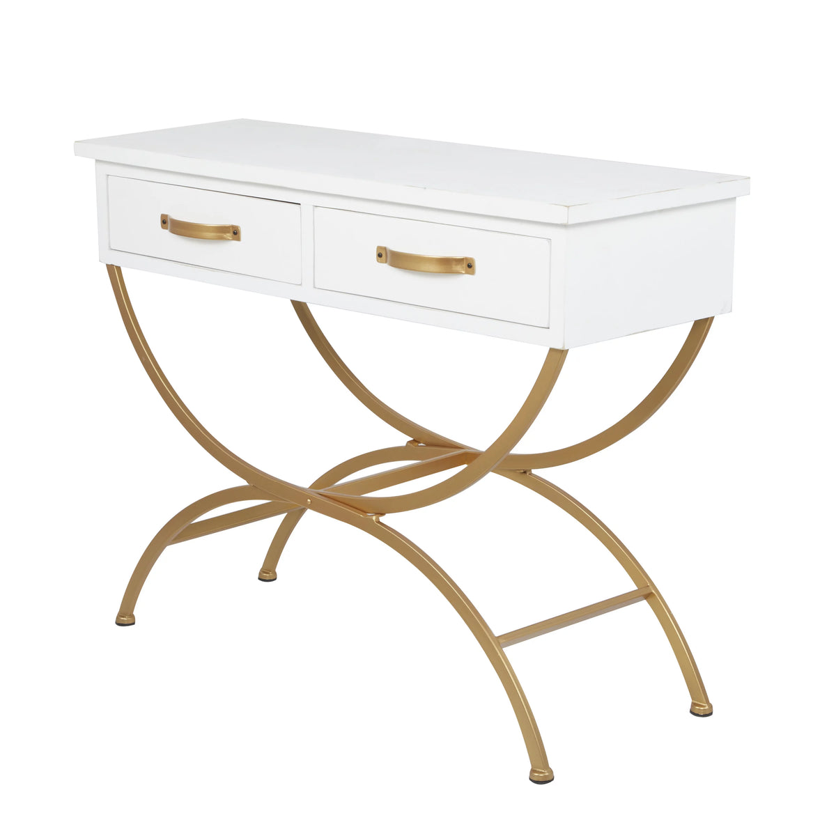 White Wood 2 Drawers Console Table with Arched Base S13917
