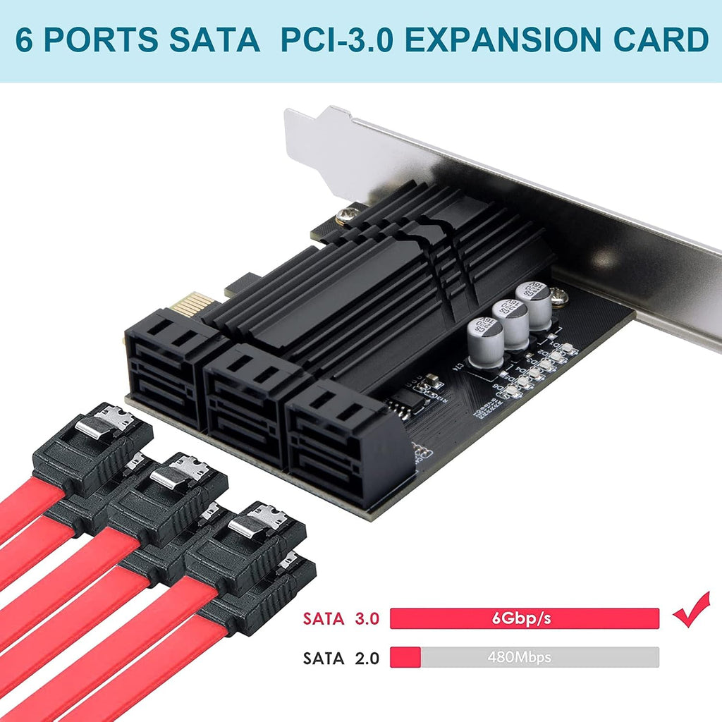 PCIe x1 6 Port SATA 3.0 Expansion Card with 6 SATA Cables I639