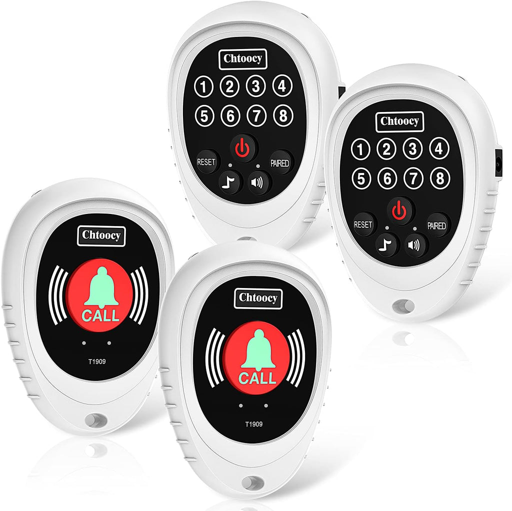 Wireless Caregiver Pager 1000 Feet Smart Call Button Transmitter with Receiver Nurse Calling Alert System (2 Call Buttons and 2 Receiver, White) M211342