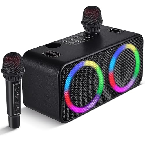 Black Portable Bluetooth Karaoke Machine with 6 Sound Effects and 4 Party Lights V96841