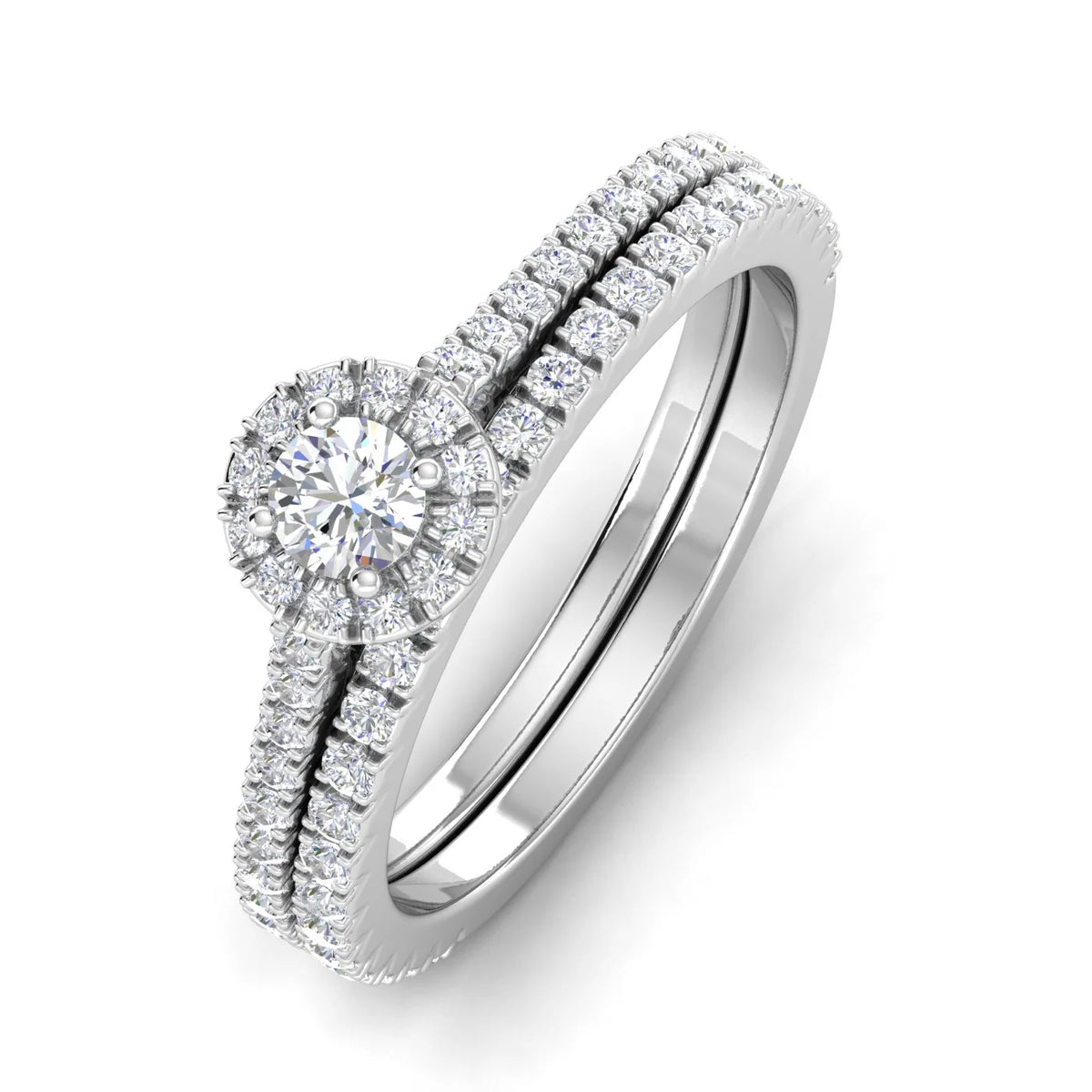 10k White Gold Diamond Halo Bridal Set Engagement Ring L8160