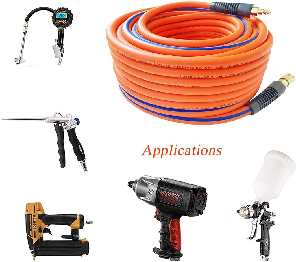Orange 3/8”ID x 100ft 300PSI Air Compressor Hose with 1/4” Brass Coupler, Pack of 2 M399862