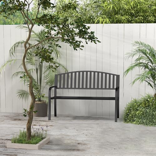 Black 50" Wrought Iron Garden Bench with Armrests C514596