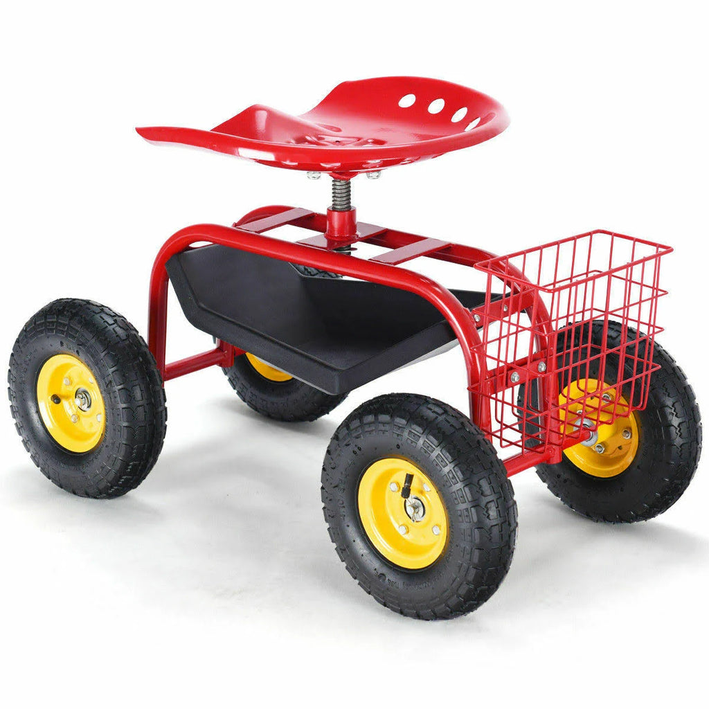 Red Rolling Gardening Cart with Work Seat V6200