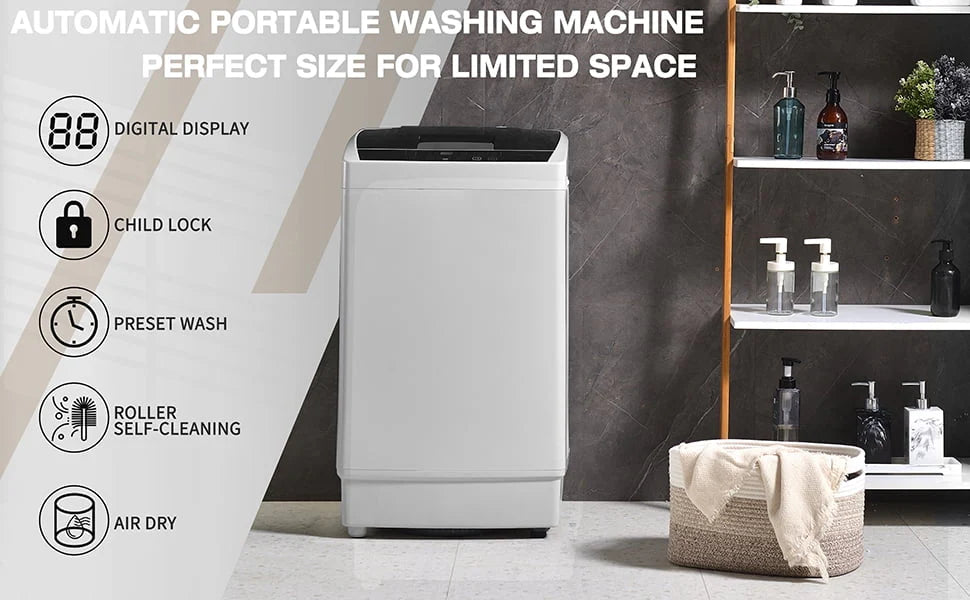 Top Loading Compact Fully Automatic Washing Machine, 1.24 Cu.ft, 8 Water Levels, 10 Wash Programs T128