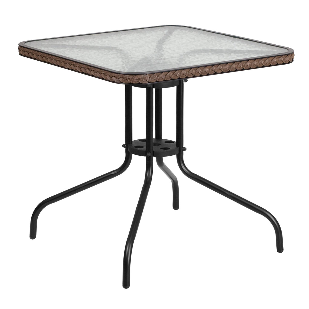 28'' Square Glass Metal Table with Black Rattan Edging F150