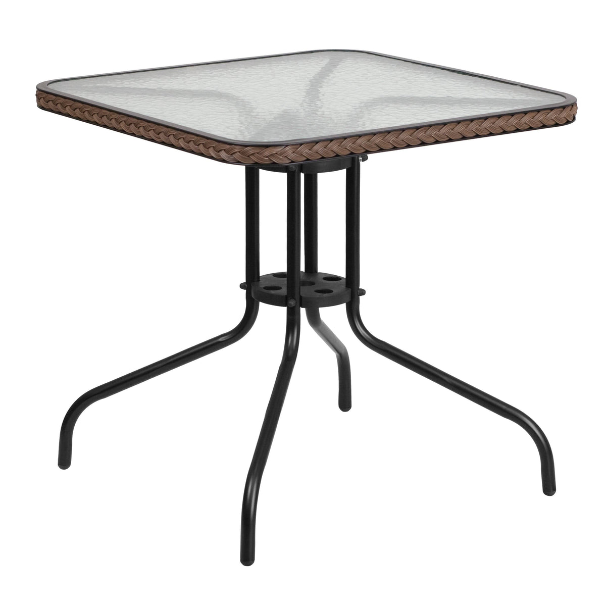 28'' Square Glass Metal Table with Black Rattan Edging F150