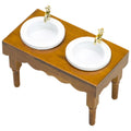 Walnut Wooden Double Basin Wash Sink Cabinet Dollhouse Miniature Furniture P328772